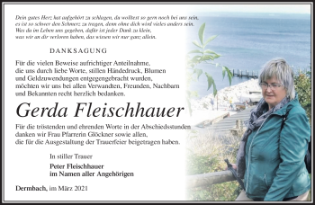 Traueranzeige von Gerda Fleischhauer von Südthüringer Presse