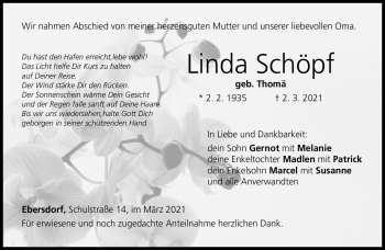Traueranzeige von LInda Schöpf von Neue Presse Coburg