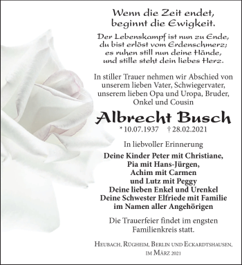Traueranzeige von Albrecht Busch von Südthüringer Presse