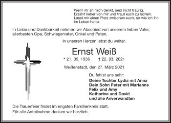 Traueranzeige von Ernst Weiß von Frankenpost