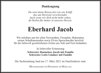 Traueranzeige von Eberhard Jacob von Südthüringer Presse