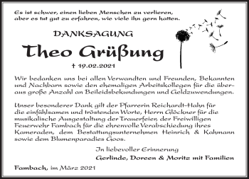 Traueranzeige von Theo Grüßung von Südthüringer Presse