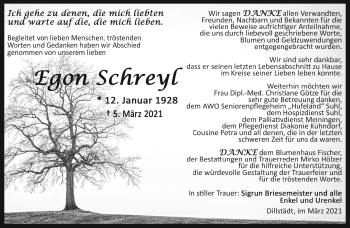 Traueranzeige von Egon Schreyl von Südthüringer Presse