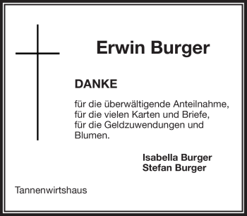 Traueranzeige von Erwin Burger von Frankenpost