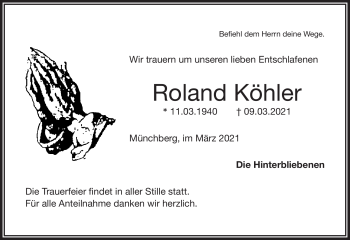 Traueranzeige von Roland Köhler von Frankenpost
