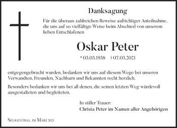 Traueranzeige von Oskar Peter von Südthüringer Presse