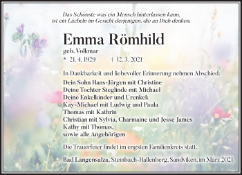 Traueranzeige von Emma Römhild von Südthüringer Presse