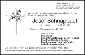 Traueranzeige von Josef Schnappauf von Neue Presse Coburg
