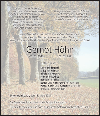 Traueranzeige von Gernot Höhn von Neue Presse Coburg