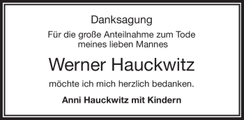 Traueranzeige von Werner Hauckwitz von Frankenpost