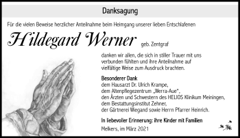 Traueranzeige von Hildegard Werner von Südthüringer Presse