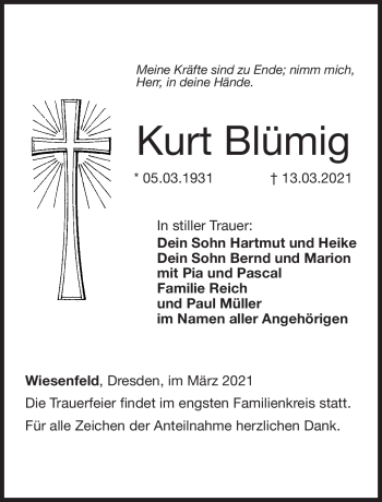 Traueranzeige von Kurt Blümig von Neue Presse Coburg