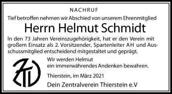 Traueranzeige von Helmut Schmidt von Frankenpost