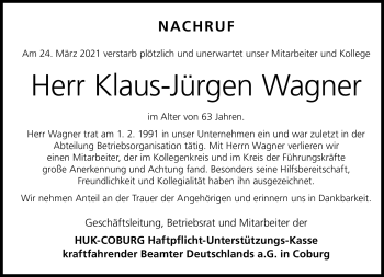 Traueranzeige von Klaus-Jürgen Wagner von Neue Presse Coburg