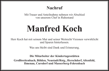 Traueranzeige von Manfred Koch von Südthüringer Presse