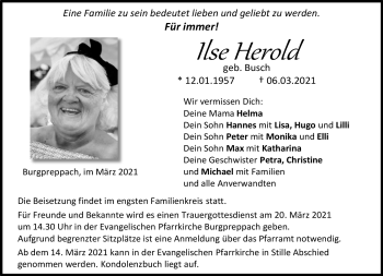Traueranzeige von Ilse Herold von Neue Presse Coburg