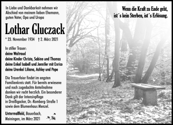 Traueranzeige von Lothar Gluczack von Südthüringer Presse