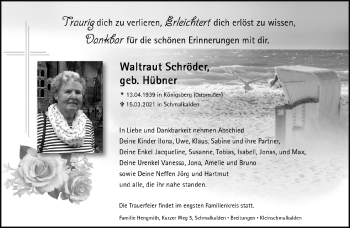 Traueranzeige von Waltraut Schröder von Südthüringer Presse
