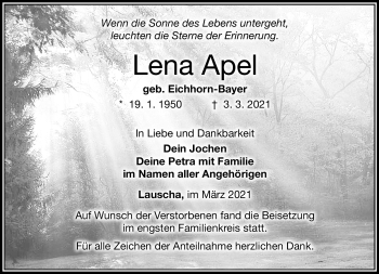 Traueranzeige von Lena Apel von Neue Presse Coburg