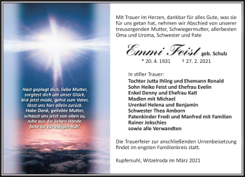 Traueranzeige von Emmi Fest von Südthüringer Presse