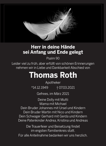 Traueranzeige von Thomas Roth von Frankenpost