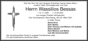 Traueranzeige von Wassilios Bessas von Frankenpost
