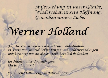 Traueranzeige von Werner Holland von Südthüringer Presse