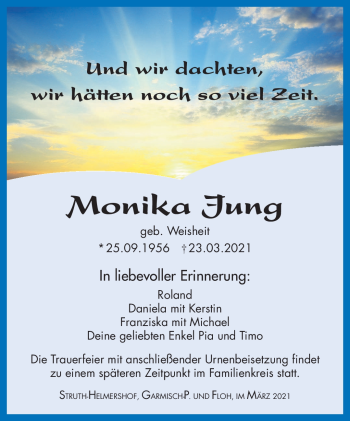 Traueranzeige von Monika Jung von Südthüringer Presse