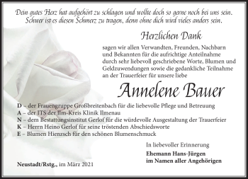 Traueranzeige von Annalene Bauer von Südthüringer Presse