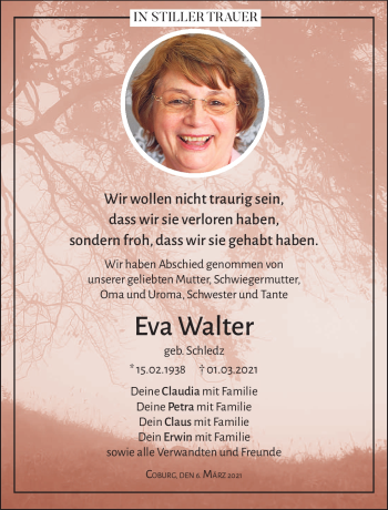 Traueranzeige von Eva Walter von Neue Presse Coburg