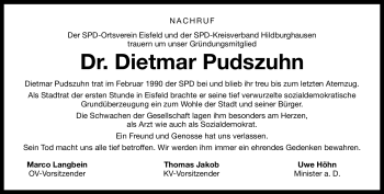 Traueranzeige von Dietmar Pudzuhn von Südthüringer Presse