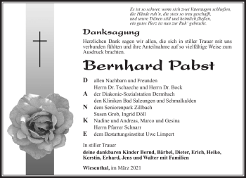 Traueranzeige von Bernhard Pabst von Südthüringer Presse
