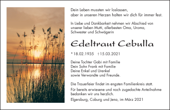 Traueranzeige von Edeltraut Cebulla von Südthüringer Presse