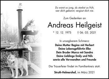 Traueranzeige von Andreas Heilgeist von Südthüringer Presse