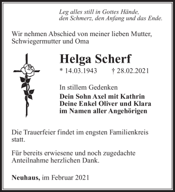 Traueranzeige von Helga Scherf von Südthüringer Presse