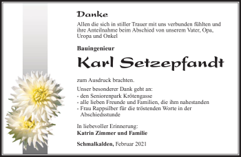 Traueranzeige von Karl Setzepfandt von Südthüringer Presse