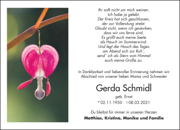 Traueranzeige von Gerda Schmidl von Frankenpost