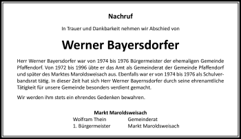 Traueranzeige von Werner Bayersdorfer von Neue Presse Coburg