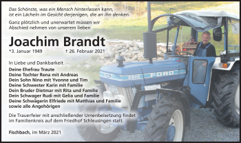 Traueranzeige von Joachim Brandt von Südthüringer Presse
