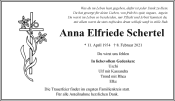 Traueranzeige von Anna Elfriede Schertel von Frankenpost
