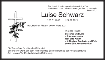 Traueranzeige von Luise Schwarz von Frankenpost