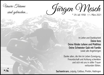 Traueranzeige von Jürgen Mesch von Südthüringer Presse