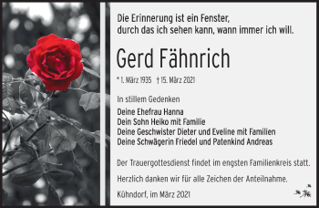 Traueranzeige von Gerd Fähnrich von Südthüringer Presse
