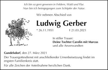 Traueranzeige von Ludwig Gerber von Neue Presse Coburg