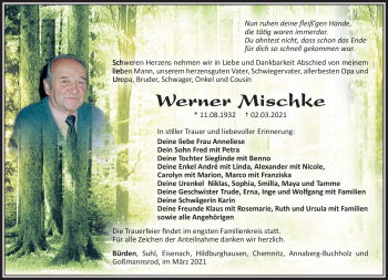 Traueranzeige von Werner Mischke von Südthüringer Presse