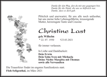 Traueranzeige von Christine Last von Südthüringer Presse
