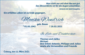 Traueranzeige von Monika Wendrich von Neue Presse Coburg