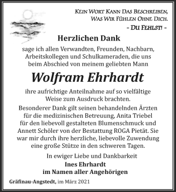 Traueranzeige von Wolfram Ehrhardt von Südthüringer Presse