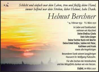 Traueranzeige von Helmut Berchner von Südthüringer Presse