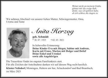 Traueranzeige von Antia Herzog von Südthüringer Presse